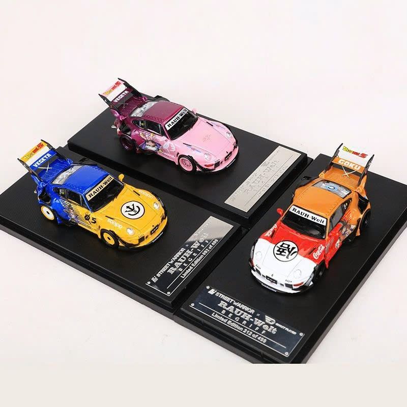 Mô hình xe Porsche 993 RWB Dragon Ball painting Wide Body Modified High Tail Wing có hộp mica tỉ lệ 1:64 Street Warrior SW-993-2