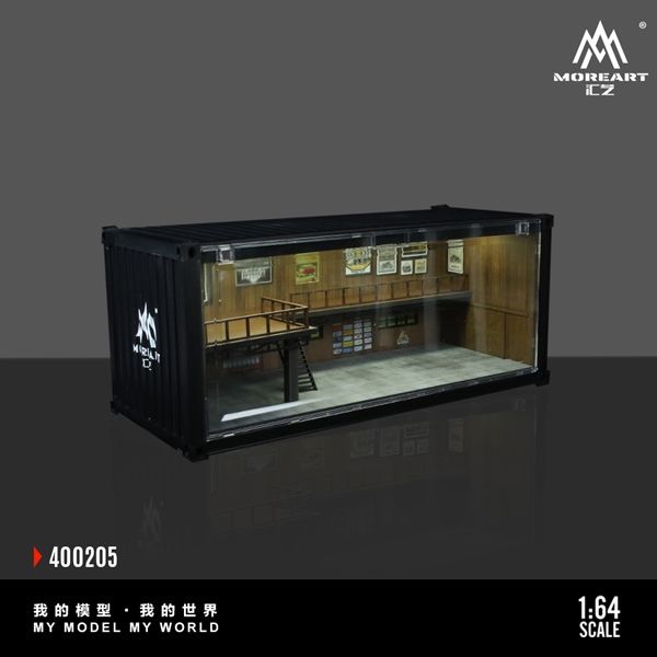 Hộp trưng bày mô phỏng nhà kho có tầng - Container Repair Shop Scene có đèn kích thước 38.7 x 16 x 16.4cm tỉ lệ 1:64 More Art MO400205