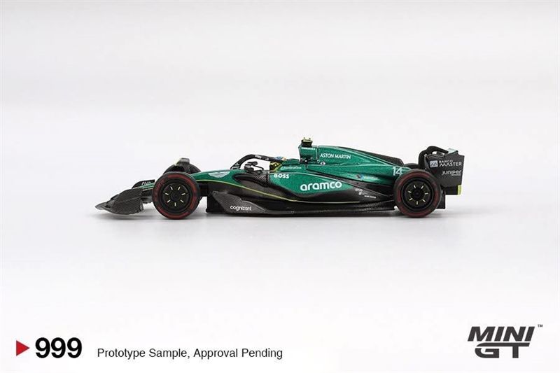 Mô hình xe Aston Martin AMR24 #14 Fernando Alonso 2024 F1 2024 Bahrain GP card tỉ lệ 1:64 MiniGT MGT00999