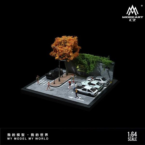 Hộp trưng bày mô phỏng bãi giữ xe có phụ kiện + đèn đường + có mica tỉ lệ 1:64 More Art MO960203