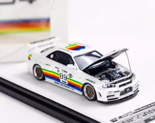 Mô hình xe Nissan Skyline GTR R34 White Apple #89 JDM mở được capo tỉ lệ 1:64 Time micro TM643433