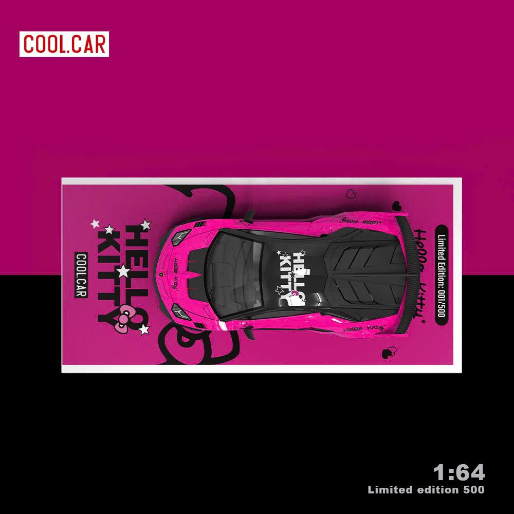 Mô hình xe Lamborghini LBWK Aventador GT EVO Hello kitty dark pink tỉ lệ 1:64 Cool Car CC643826