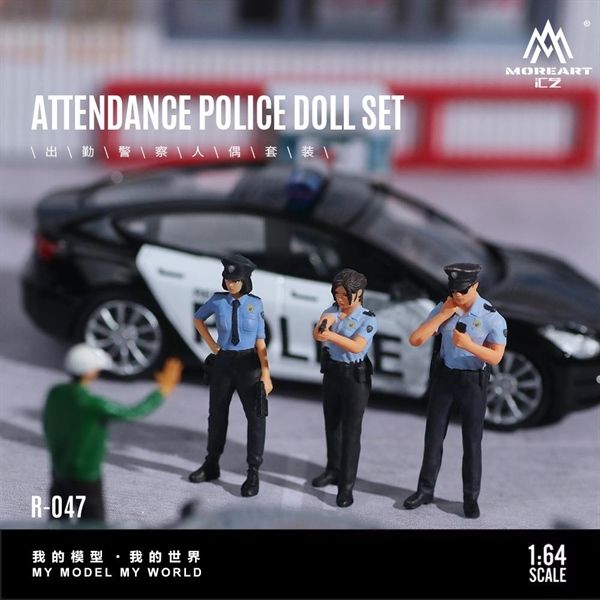 Mô hình nhân vật figure cảnh sát 3 người Attendance Police Doll Set Simulation Resin Model tỉ lệ 1:64 Moreart MO223047