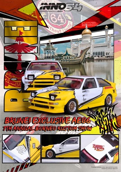 Mô hình xe Toyota Sprinter Trueno AE86 Brunei Diecast Kustom Show 2024 tỉ lệ 1:64 Inno64 model