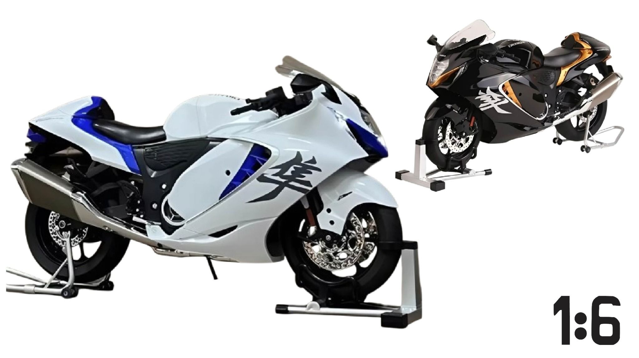 Mô hình xe Suzuki Hayabusa 1300 có động cơ - phun khói khi vặn ga - kèm ben nâng tỉ lệ lớn 1:6 Alloy Model MT06004