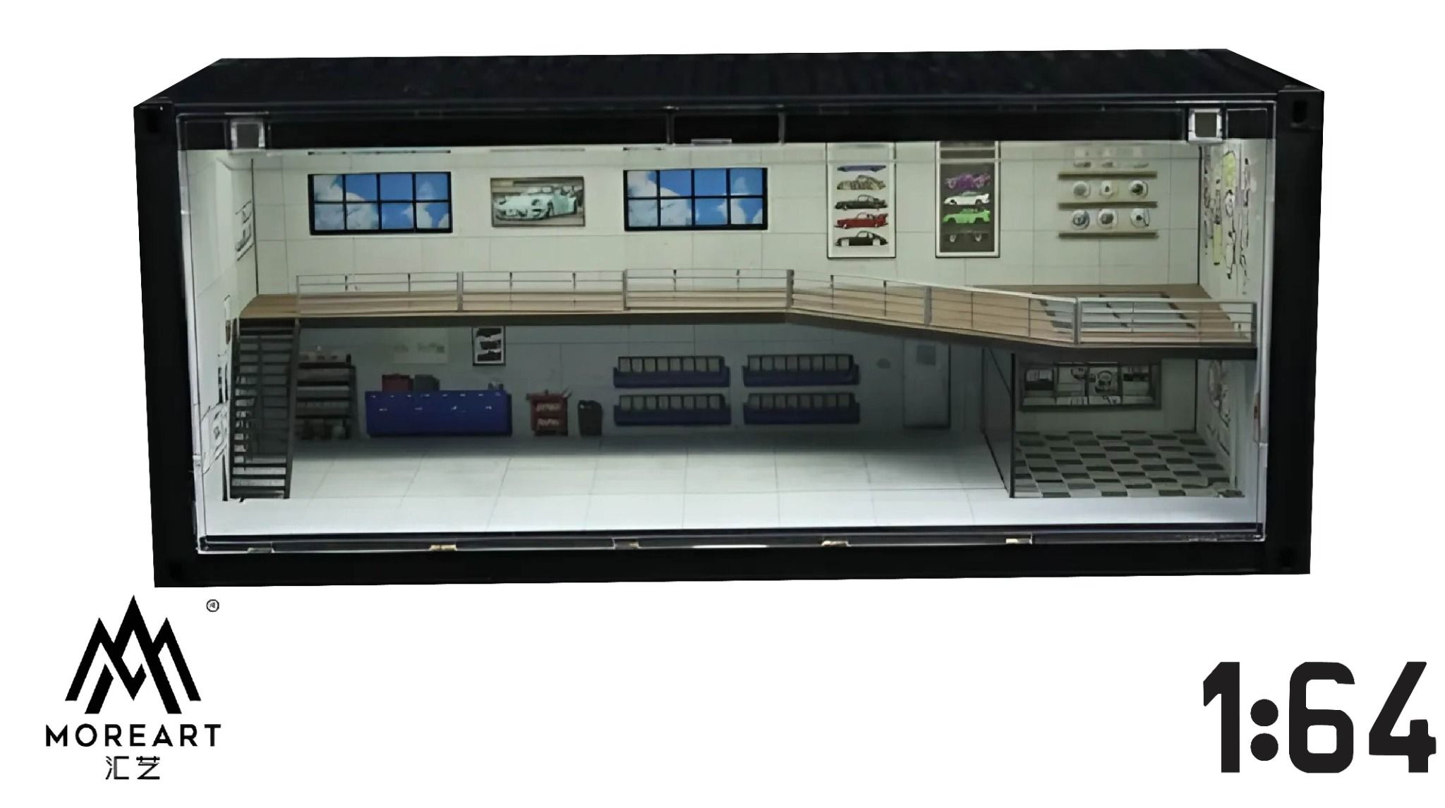 Hộp trưng bày container mô phỏng Repair shop scene F model có tầng - có đèn 38.7x16x16.5cm tỉ lệ 1:64 MoreArt MO400213