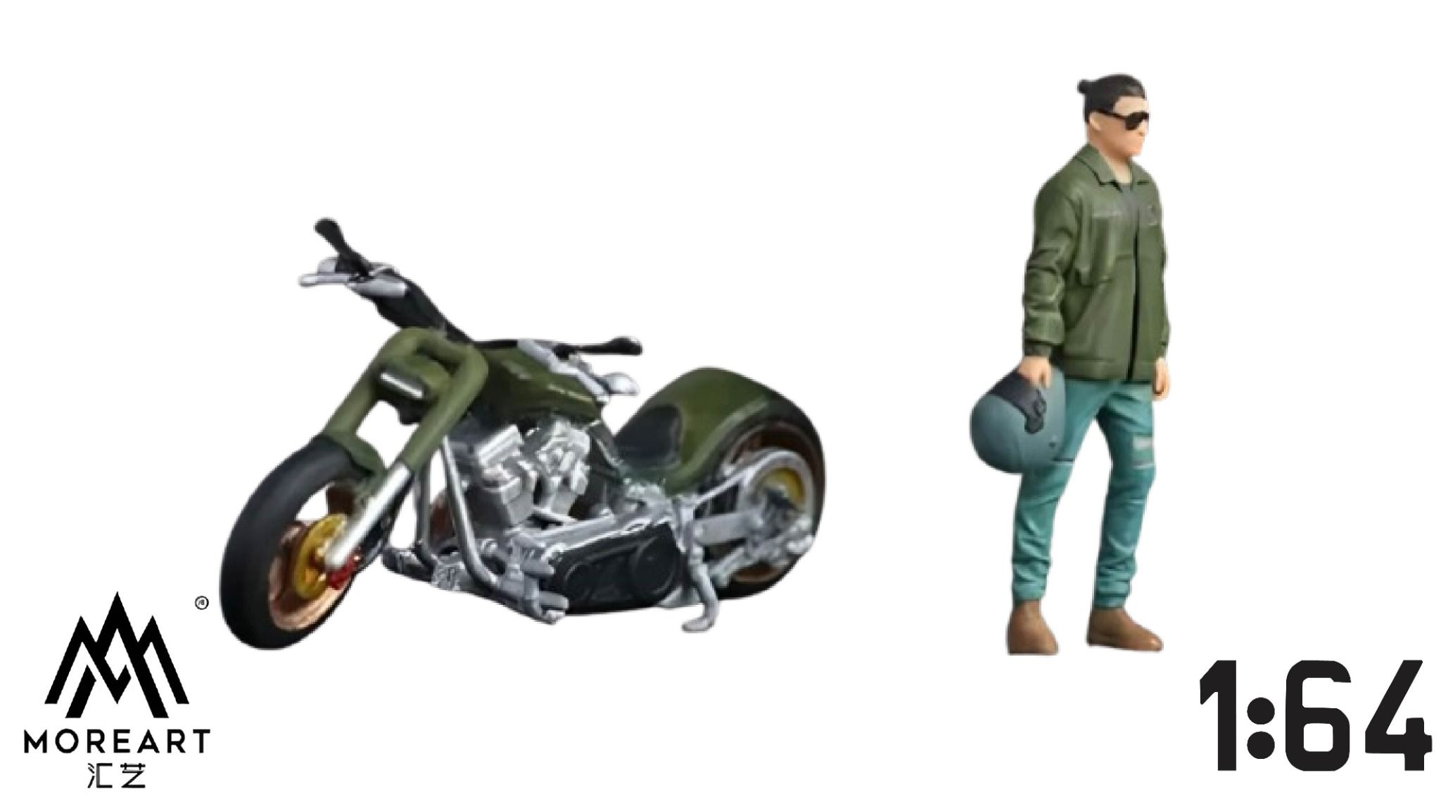 Mô hình xe và nhân vật figure Harley Army green tỉ lệ 1:64 MoreArt MO222134
