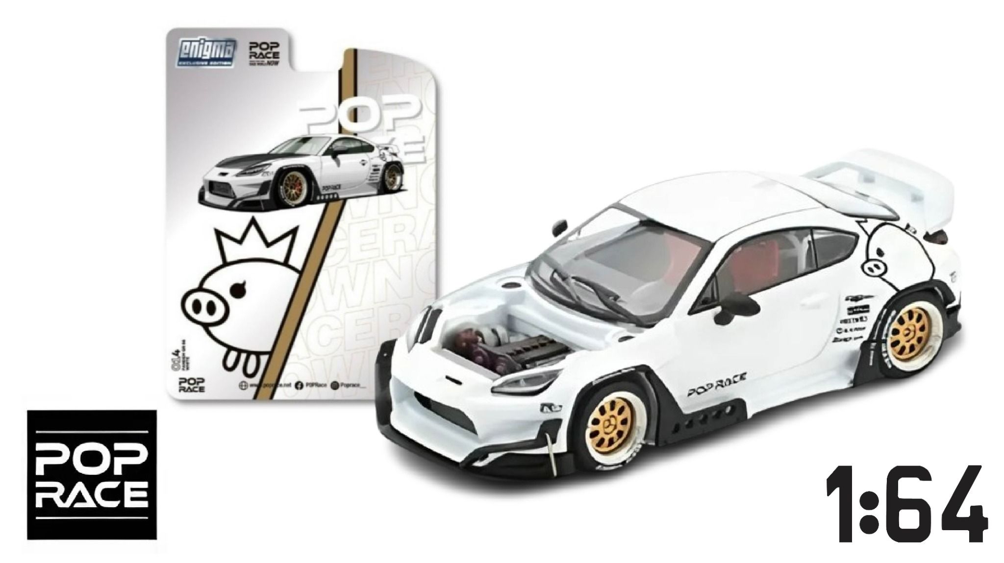 Mô hình xe Toyota Pandem GR86 - Crystal White Pearl bản card tỉ lệ 1:64 Poprace x Enigma PRE014