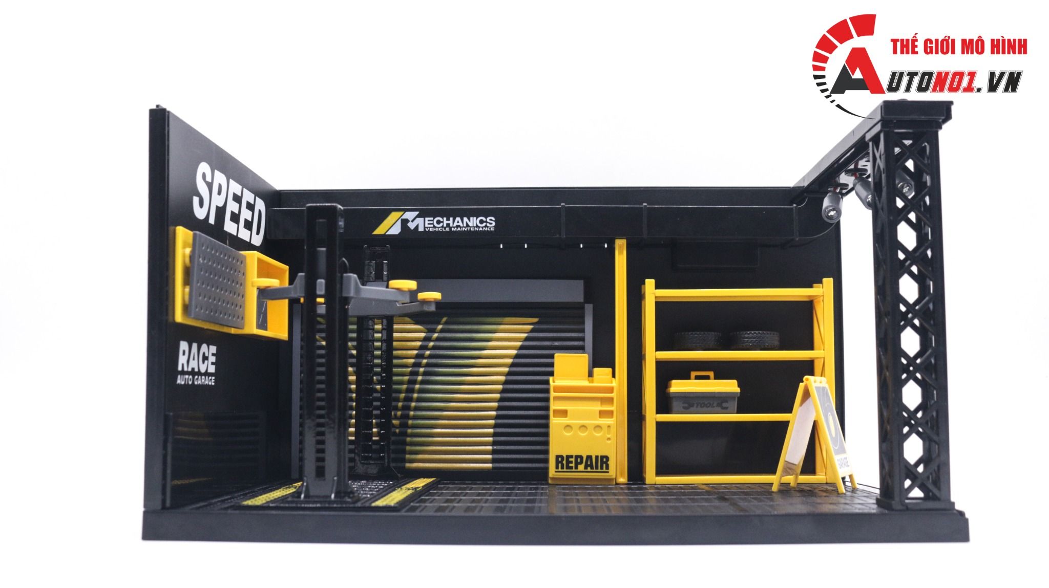 Hộp mica trưng bày diorama có phụ kiện gara, đèn led và cầu nâng xe cho ô tô 1:24 mô tô 1:12 kích thước 27x17.3x14.5cm DIY PK412
