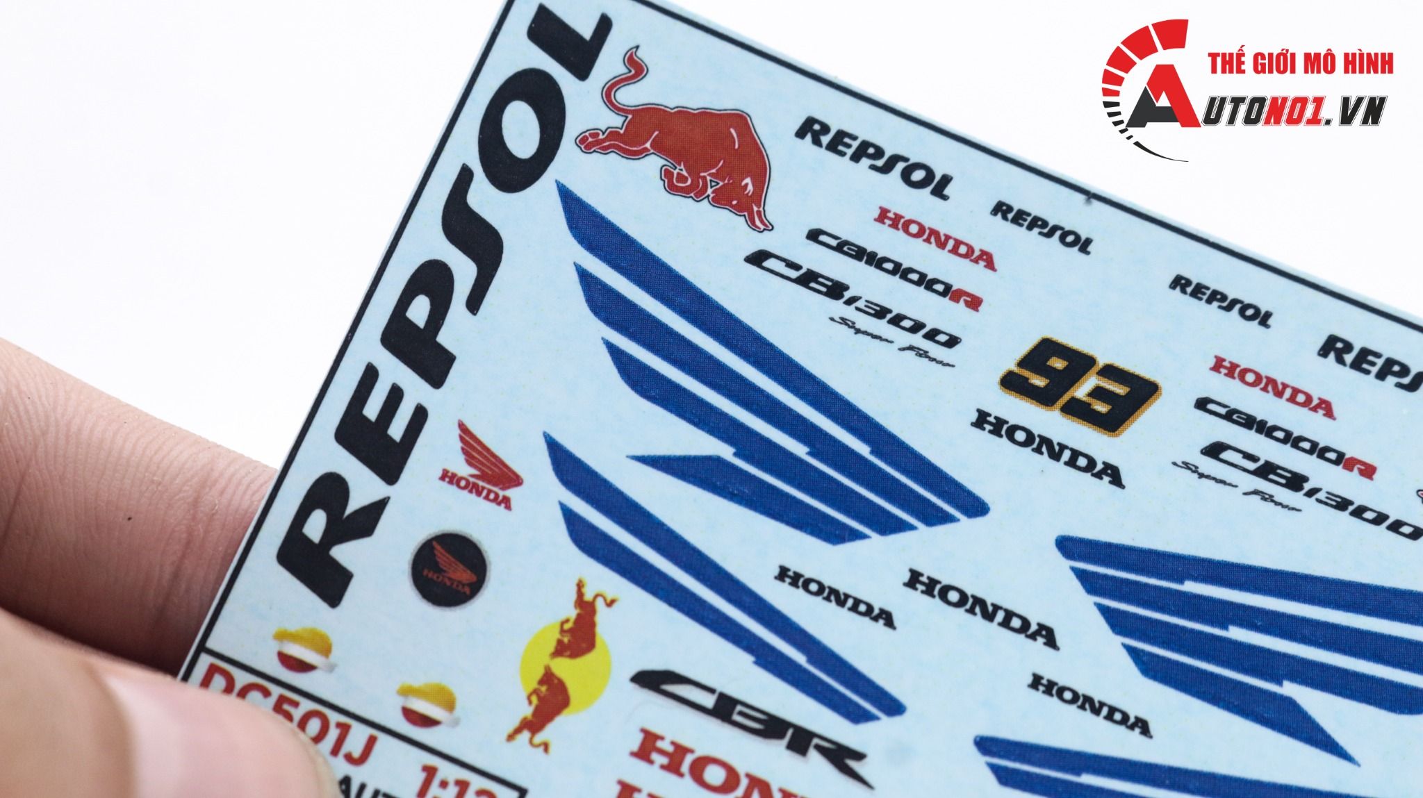  Decal nước độ Repsol - Redbull - cánh wing Honda CBR CB1300 dán mọi nền màu cho xe mô hình tỉ lệ 1:12 Autono1 DC501J 