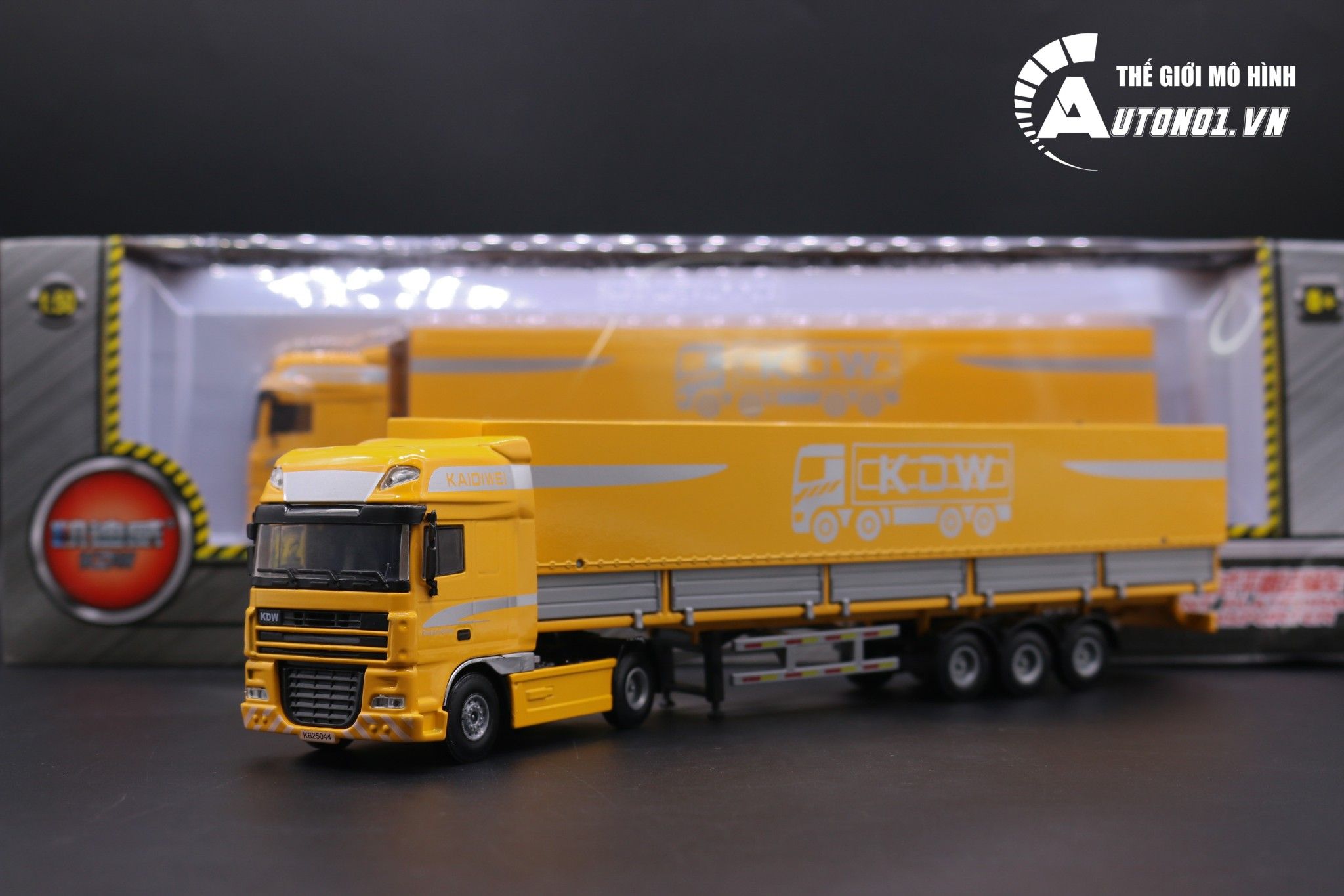 Mô hình xe đầu kéo container vàng bằng kim loại tỉ lệ 1:50 KDW Kaidiwei 625044 1473