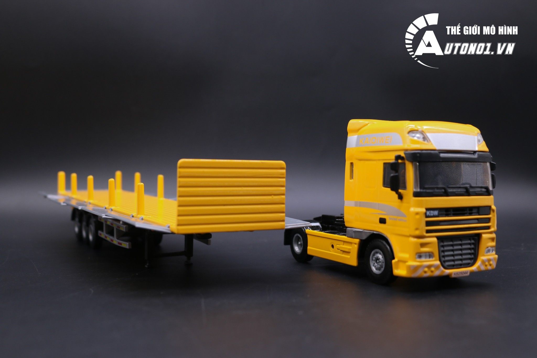 Mô hình xe đầu kéo container vàng bằng kim loại tỉ lệ 1:50 KDW Kaidiwei 625044 1473