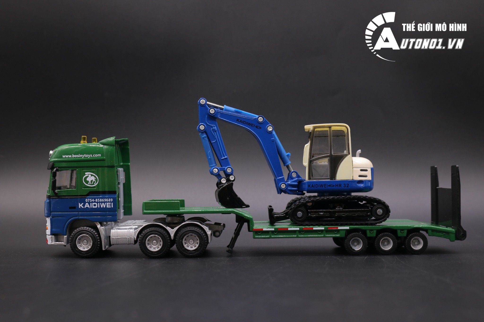 Mô hình xe tải đầu kéo chở xe xúc 1:50 kaidiwei 4187