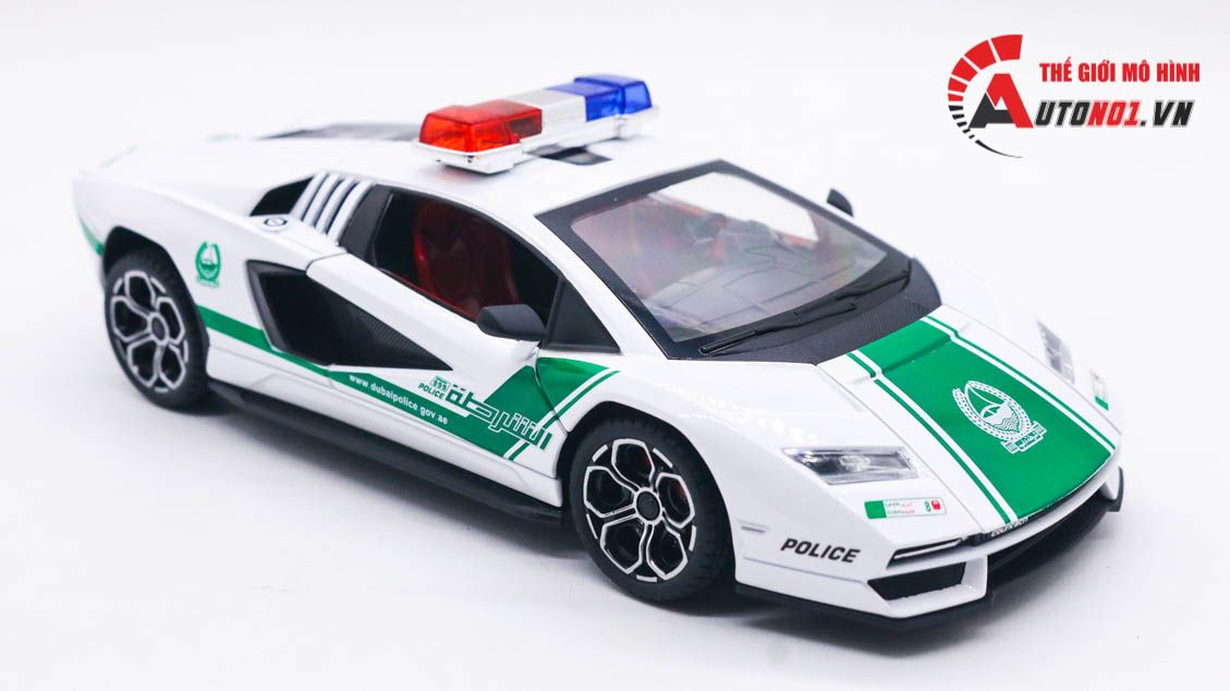 Mô hình xe Lamborghini Countach LPI800-4 police Dubai đánh lái được tỉ lệ 1:24 Jinlifang OT480