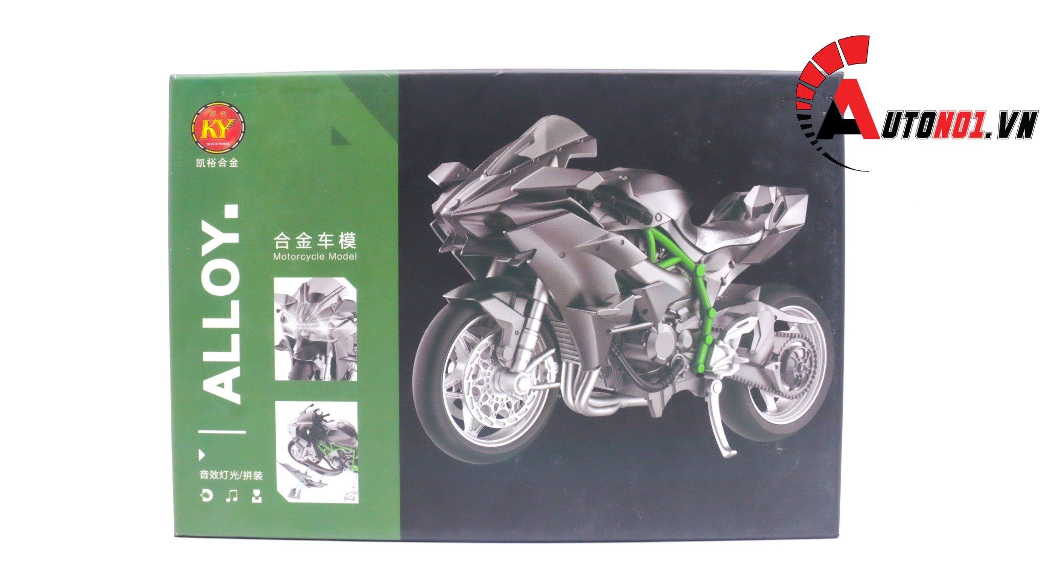  Mô hình xe lắp ráp Kawasaki H2R hợp kim có âm thanh có đèn 1:12 Alloy Model MT033 