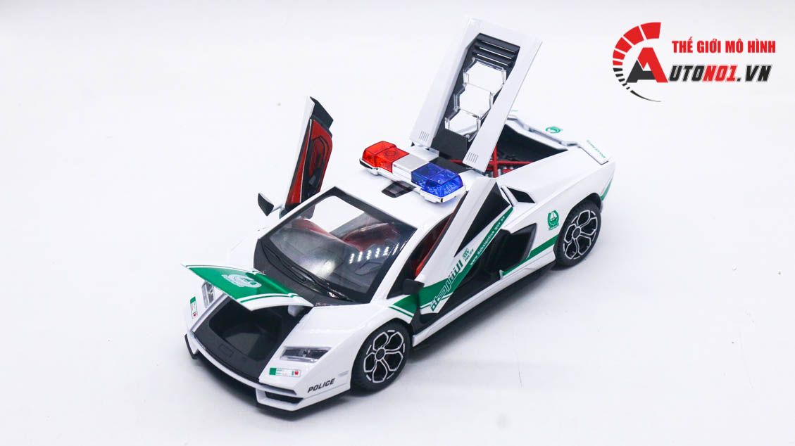 Mô hình xe Lamborghini Countach LPI800-4 police Dubai đánh lái được tỉ lệ 1:24 Jinlifang OT480