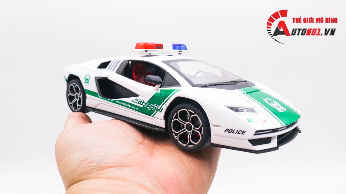 Mô hình xe Lamborghini Countach LPI800-4 police Dubai đánh lái được tỉ lệ 1:24 Jinlifang OT480