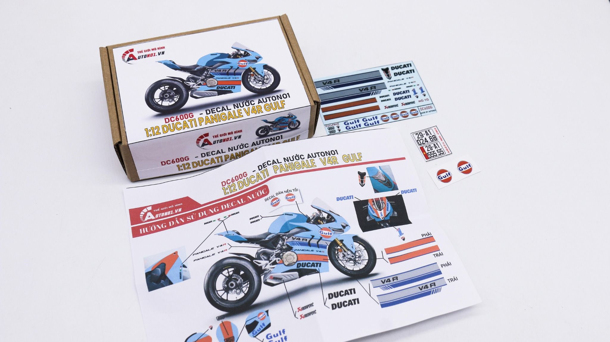  Decal nước độ Ducati Panigale V4S Gulf - Decal fullface Gulf Ducati tỉ lệ 1:12 Autono1 DC600g 