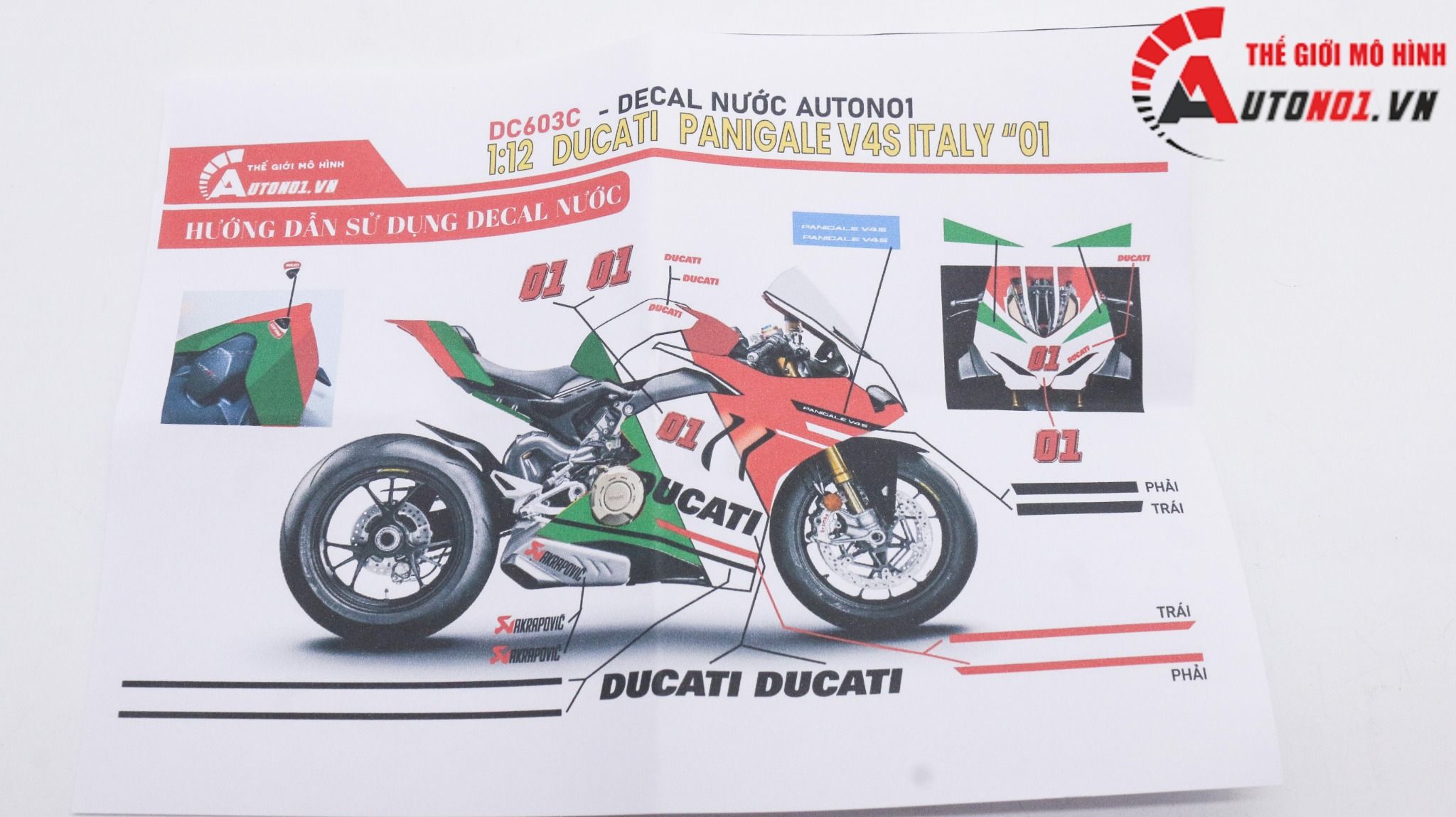  Decal nước độ Ducati Panigale V4S Italy tỉ lệ 1:12 Autono1 DC603c 