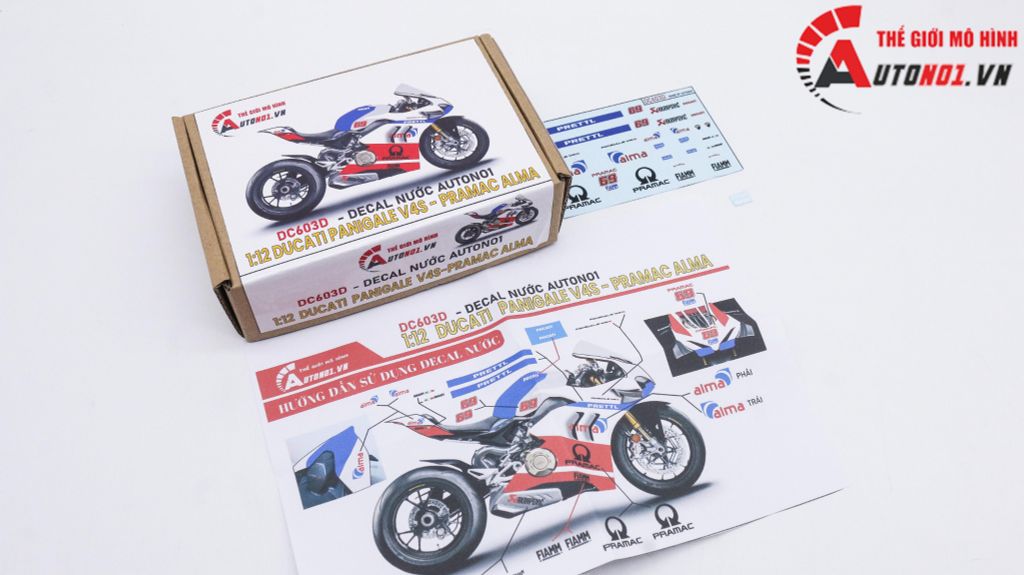 DECAL NƯỚC ĐỘ DUCATI PANIGALE V4S - PRAMAC ALMA TỈ LỆ 1:12 AUTONO1 DC603D