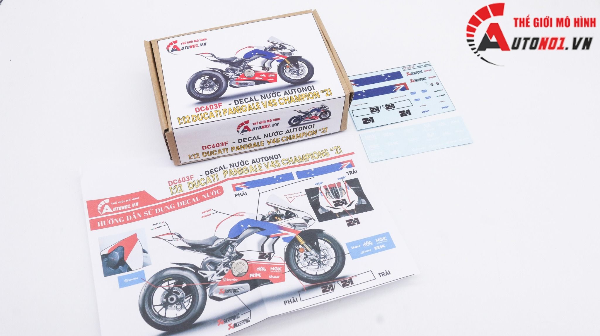  Decal nước độ Ducati Panigale V4S Champion 21 tỉ lệ 1:12 Autono1 DC603f 