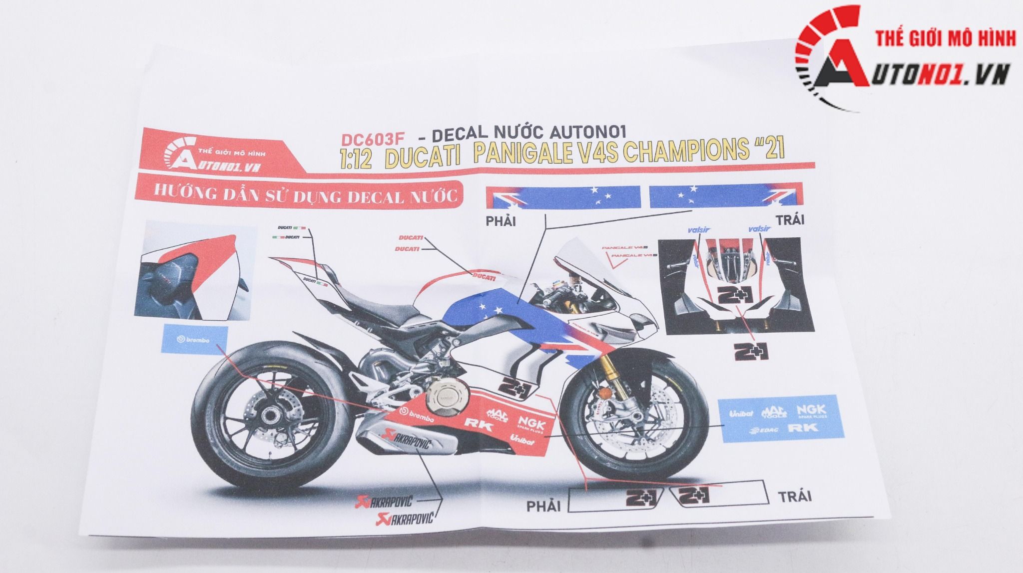  Decal nước độ Ducati Panigale V4S Champion 21 tỉ lệ 1:12 Autono1 DC603f 