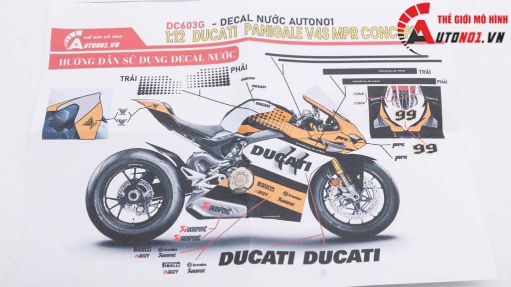 DECAL NƯỚC ĐỘ DUCATI PANIGALE V4S MPR CONCEPT TỈ LỆ 1:12 AUTONO1 DC603G