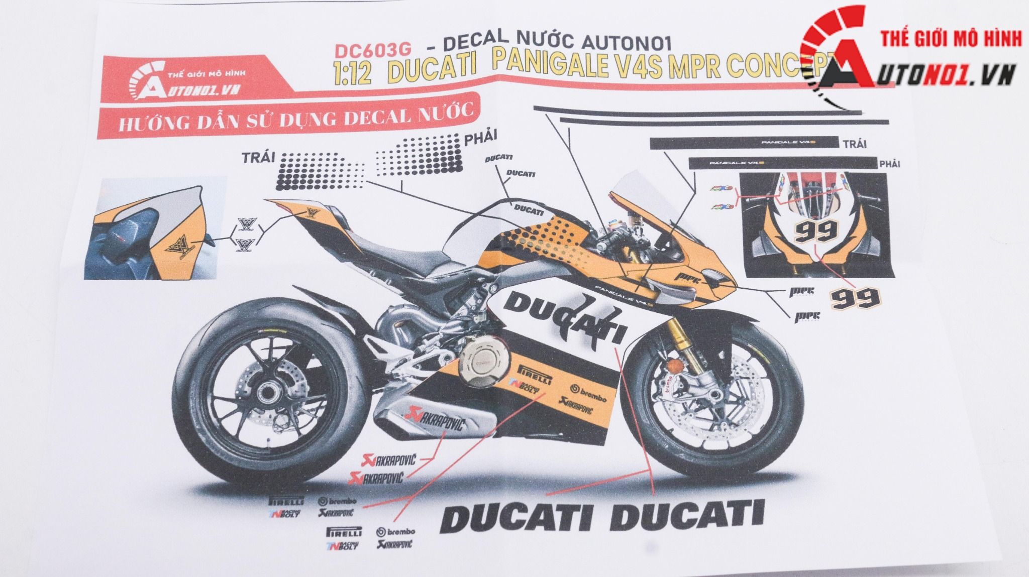  Decal nước độ Ducati Panigale V4S Mpr Concept tỉ lệ 1:12 Autono1 DC603g 