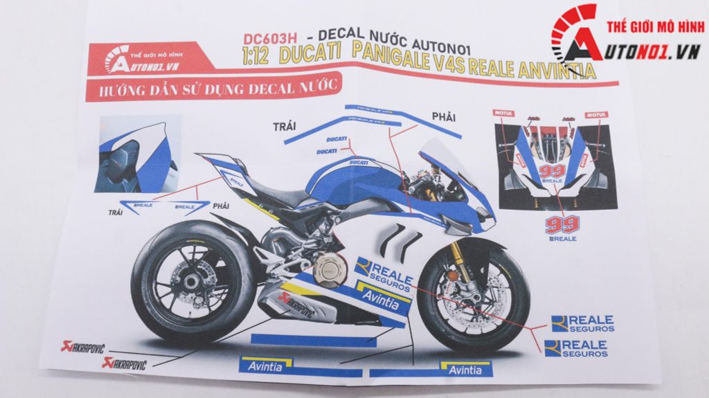 DECAL NƯỚC ĐỘ DUCATI PANIGALE V4S REALE ANVINTA TỈ LỆ 1:12 AUTONO1 DC603H