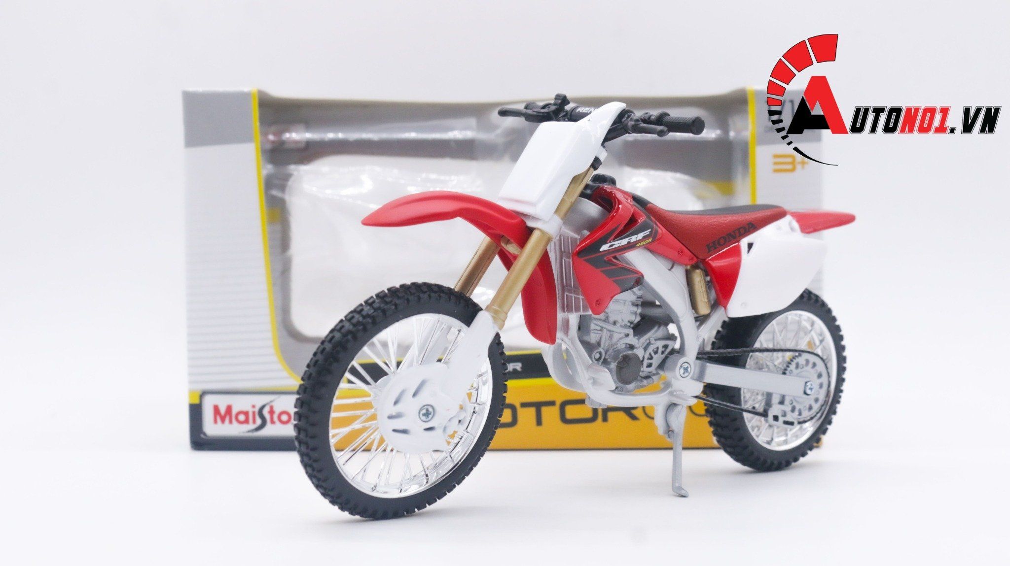  Mô hình xe cào cào Honda CRF450 red white tỉ lệ 1:12 Maisto 5412 