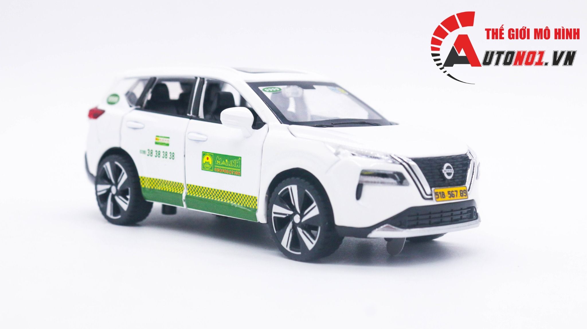 Mô hình xe độ dịch vụ Nissan X-trail taxi Mai Linh có hộp mica tỉ lệ 1:32 Autono1 Alloy model OT229A
