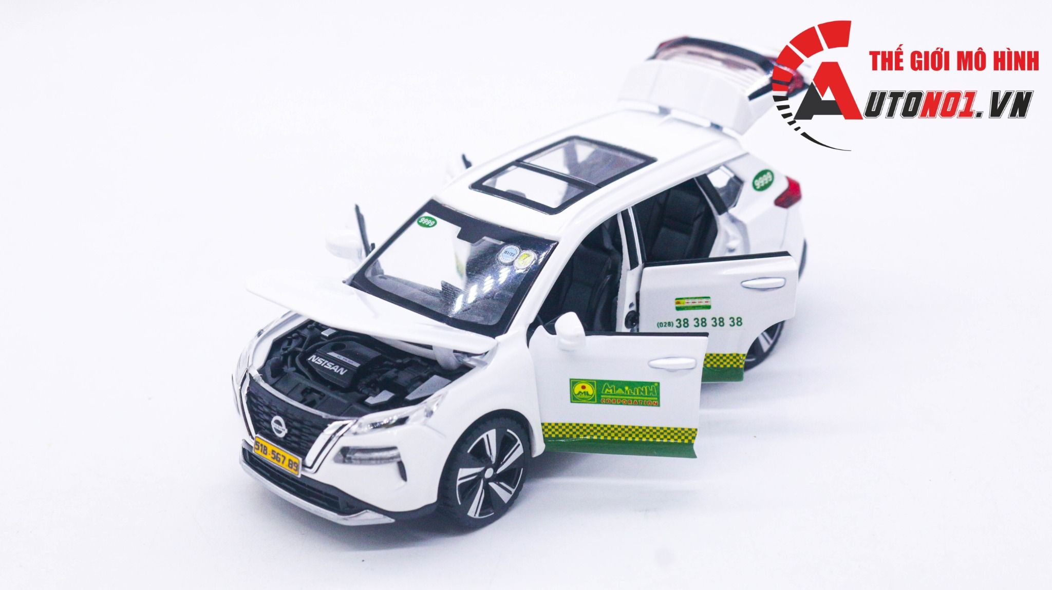 Mô hình xe độ dịch vụ Nissan X-trail taxi Mai Linh có hộp mica tỉ lệ 1:32 Autono1 Alloy model OT229A