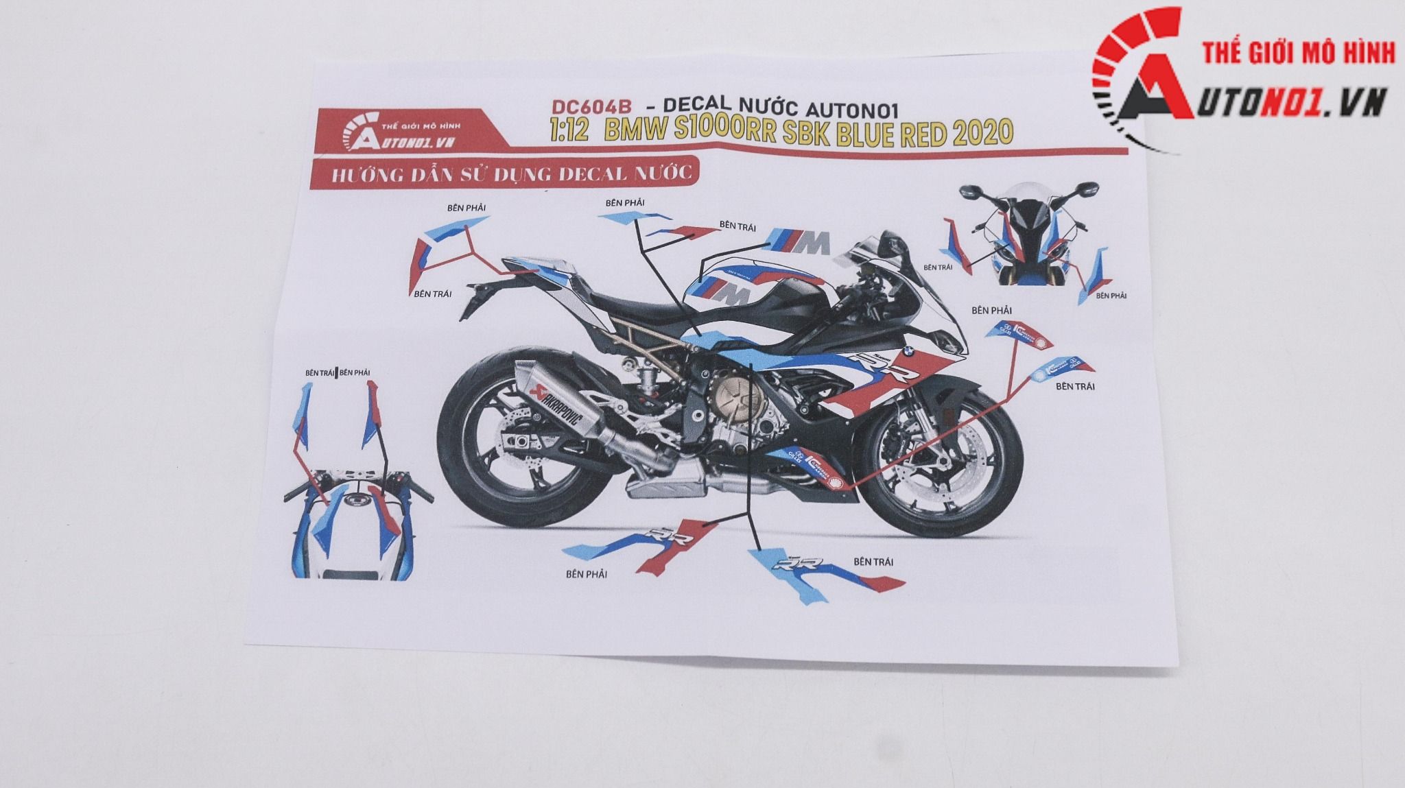  Decal nước tem trùm độ BMW S1000RR Sbk 2020 Blue Red 1:12 Autono1 DC604B 