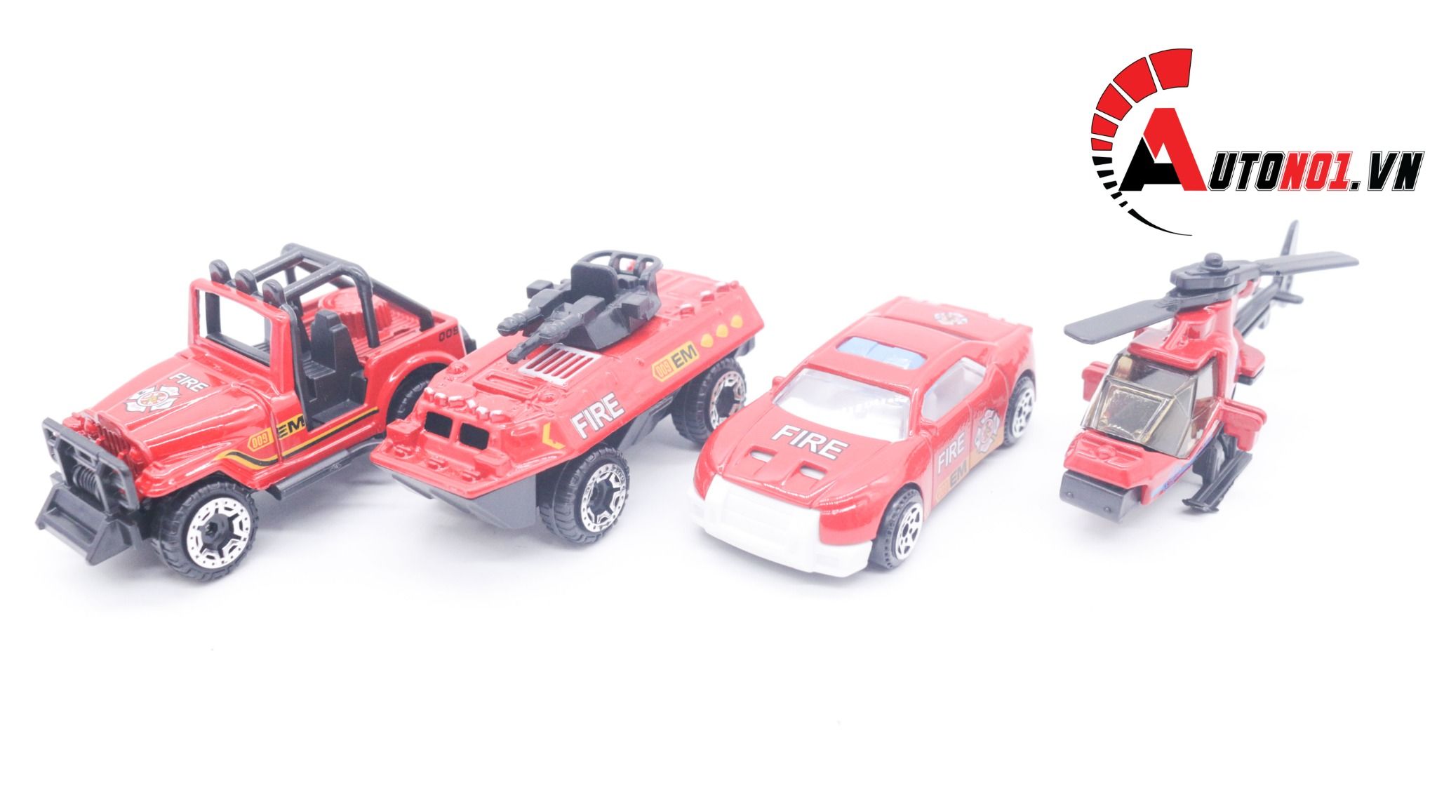  Đồ chơi vĩ xe mô hình kim loại 4 xe cứu hỏa tỉ lệ 1:64 diecast T007 