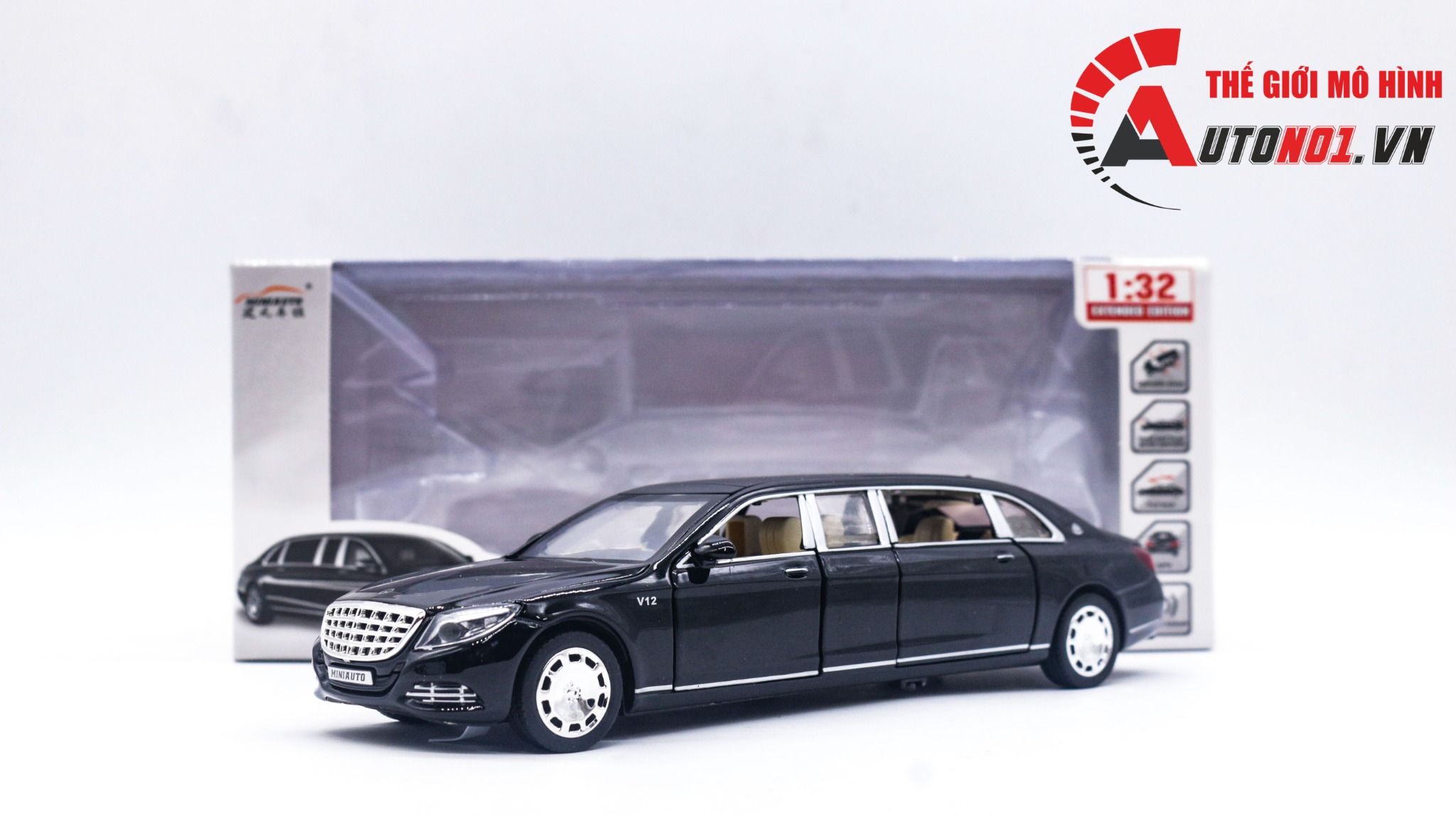 Mô hình xe Mercedes Maybach S600 Pullman tỉ lệ 1:32 Miniauto 3221A 3221B OT279