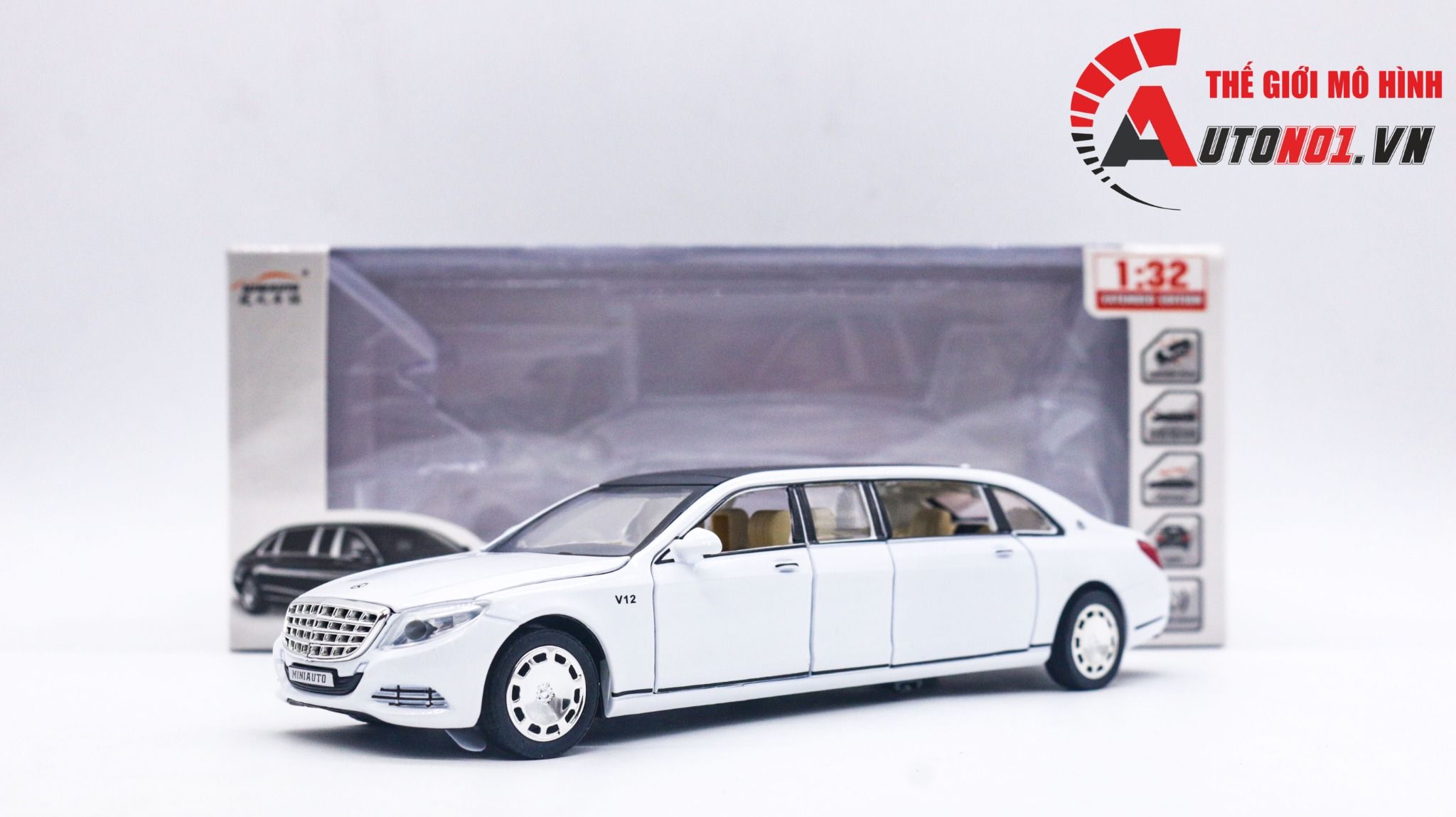 Mô hình xe Mercedes Maybach S600 Pullman tỉ lệ 1:32 Miniauto 3221A 3221B OT279