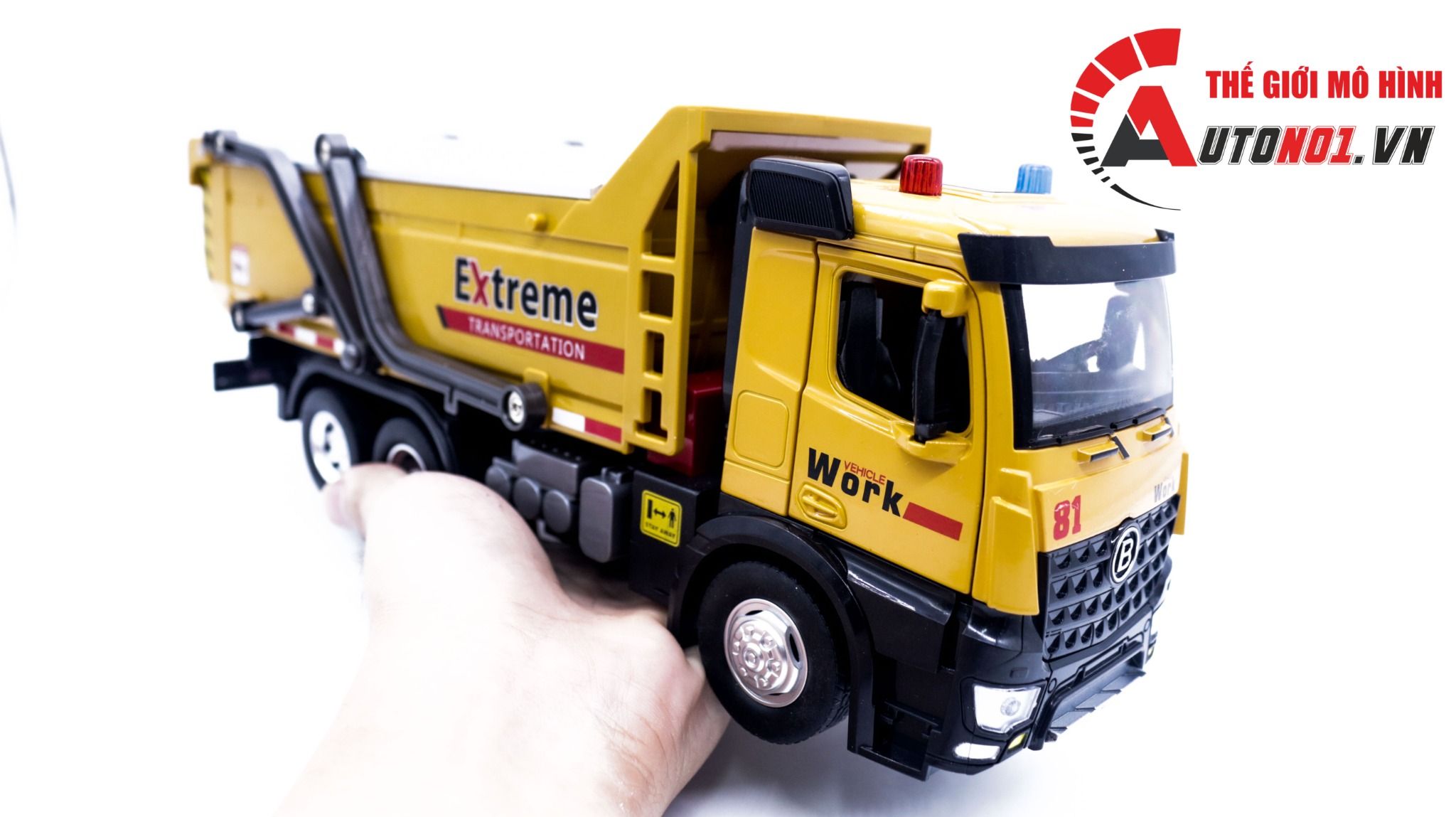 Mô hình xe công trình chở đất, đá, vật tư với thùng chở hàng rộng có nắp tỉ lệ 1:24 Metal DieCast OT295