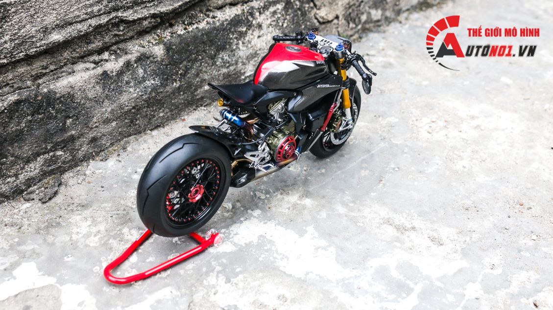  Mô hình xe cao cấp Ducati 1199 Panigale Cafe Racer grey cao cấp độ nồi khô ghi đông mâm căm 1:12 Tamiya D201 