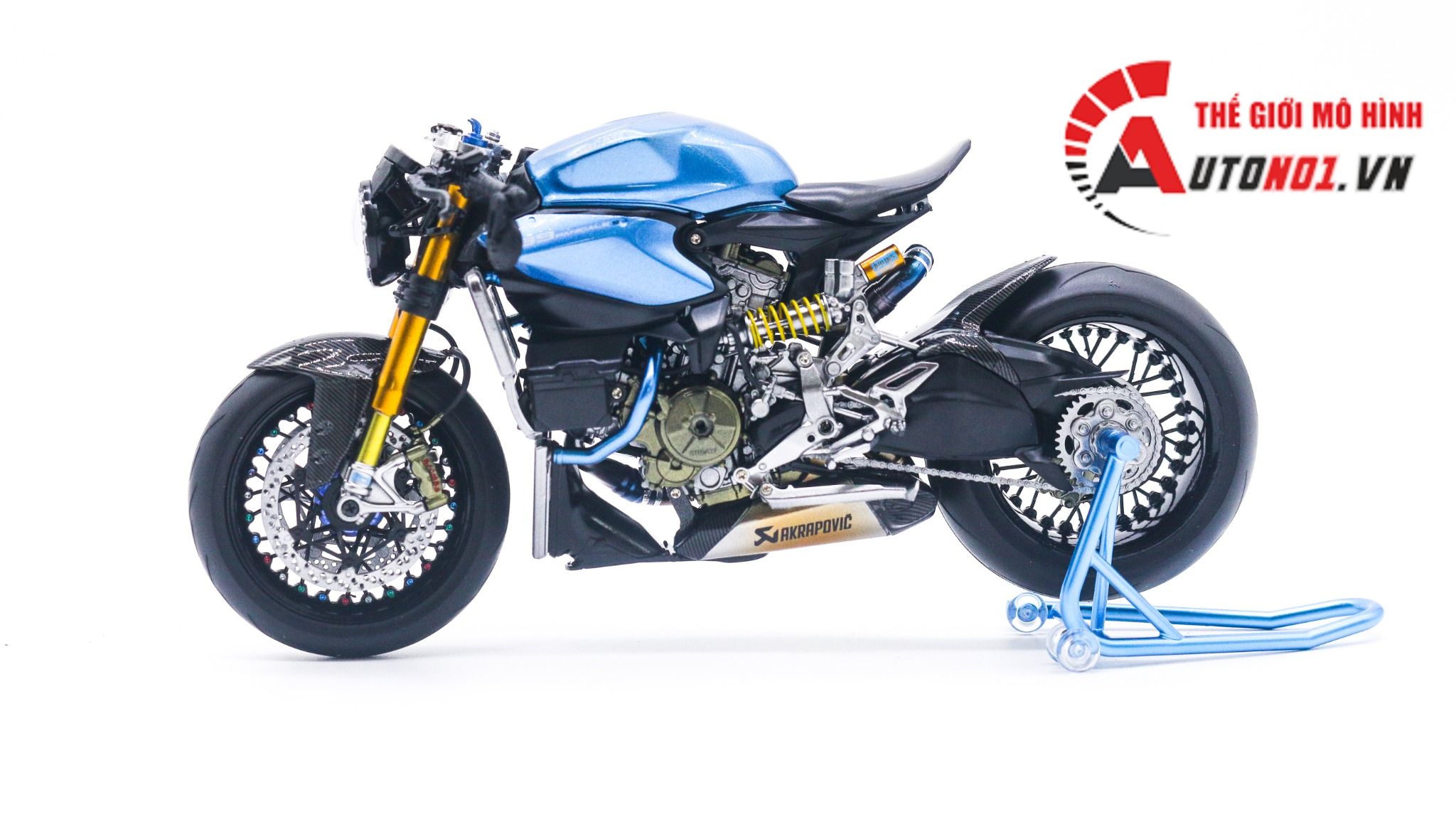  Mô hình xe cao cấp Ducati 1199 Panigale Cafe Racer blue cao cấp nồi khô ghi đông mâm căm 1:12 Tamiya D201 