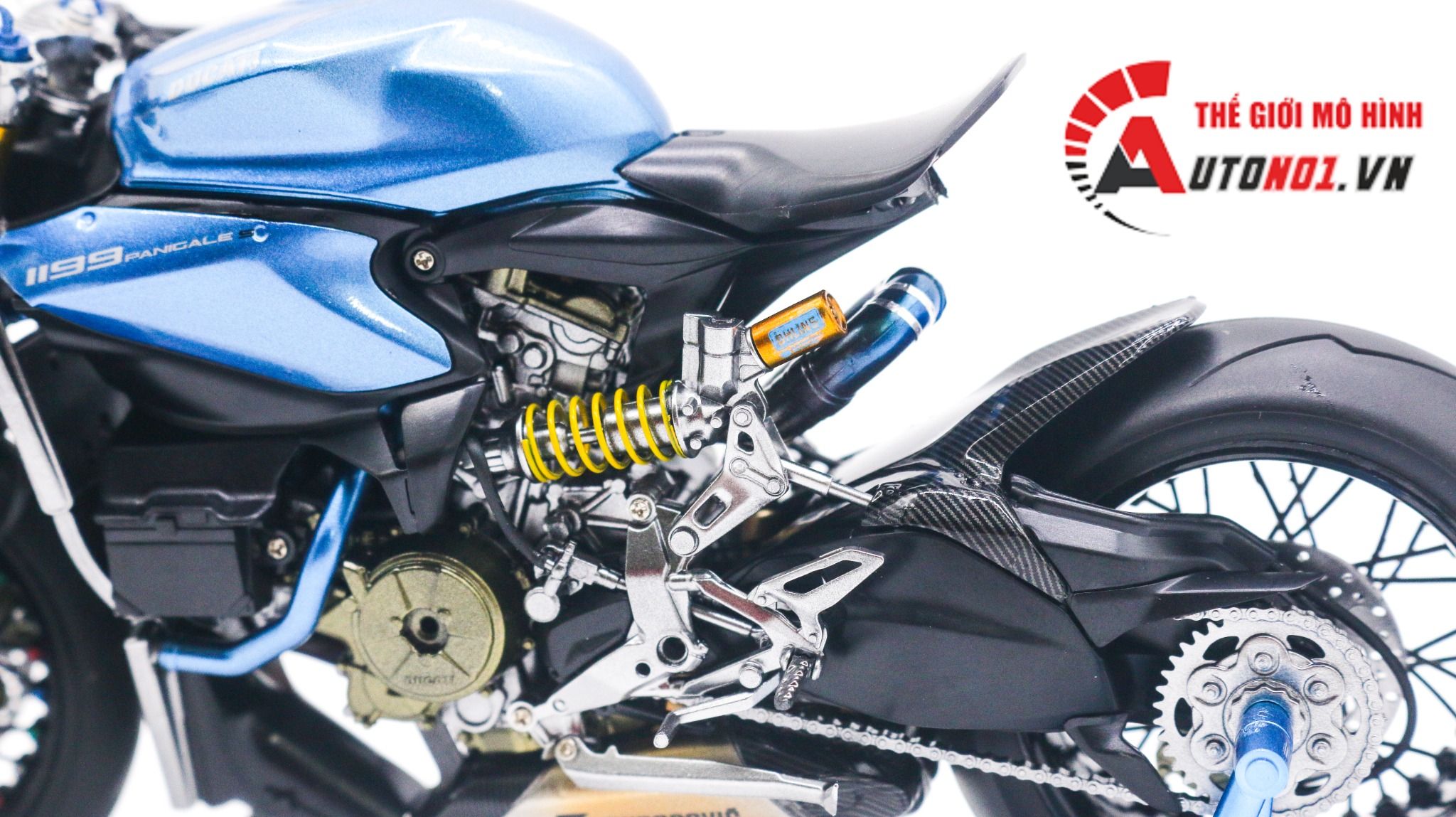  Mô hình xe cao cấp Ducati 1199 Panigale Cafe Racer blue cao cấp nồi khô ghi đông mâm căm 1:12 Tamiya D201 