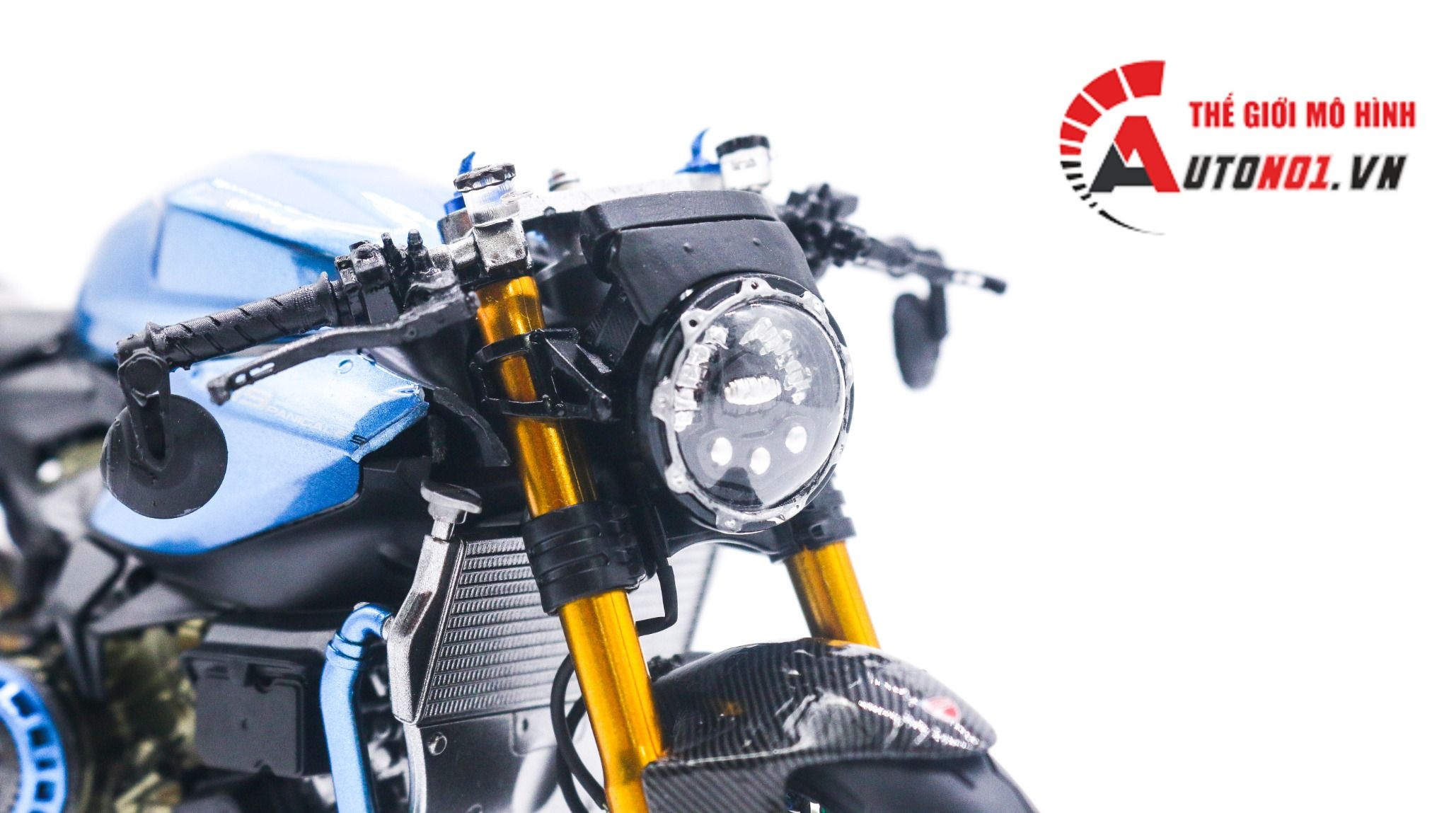  Mô hình xe cao cấp Ducati 1199 Panigale Cafe Racer blue cao cấp nồi khô ghi đông mâm căm 1:12 Tamiya D201 