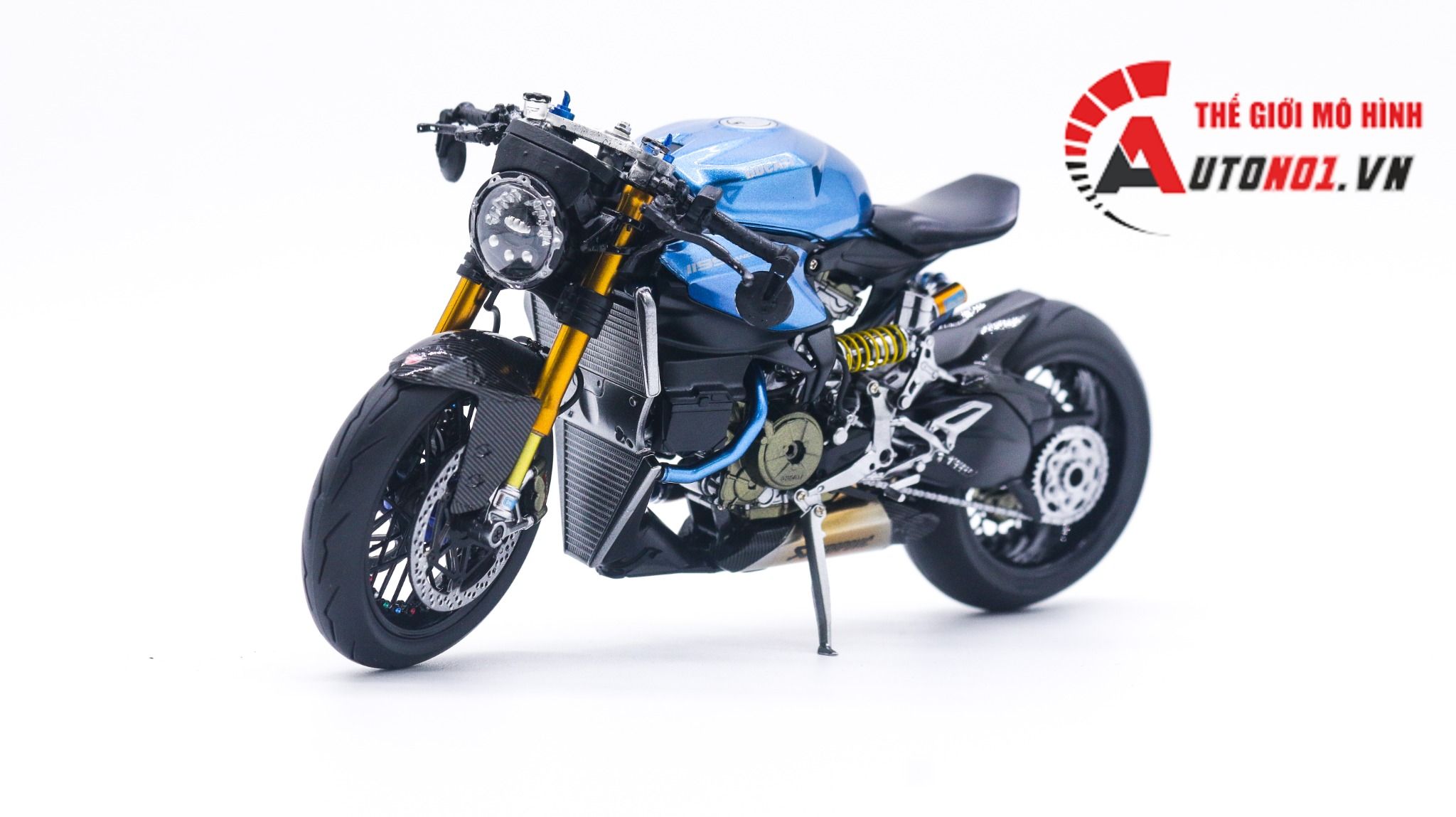  Mô hình xe cao cấp Ducati 1199 Panigale Cafe Racer blue cao cấp nồi khô ghi đông mâm căm 1:12 Tamiya D201 