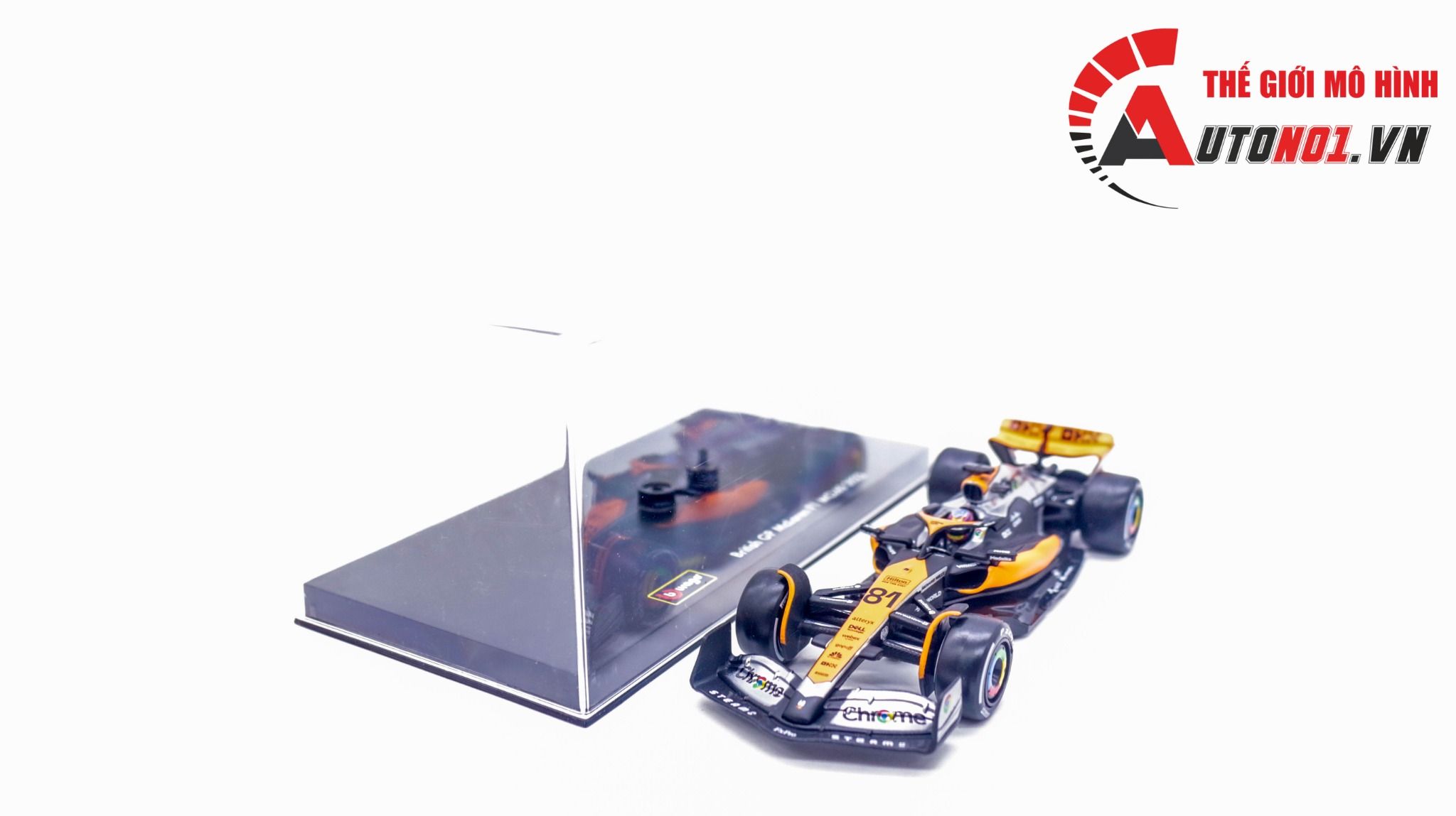 Mô hình xe đua F1 Formula Mclaren MCL60 2023 hộp mica có figure tỉ lệ 1:43 Bburago OT322