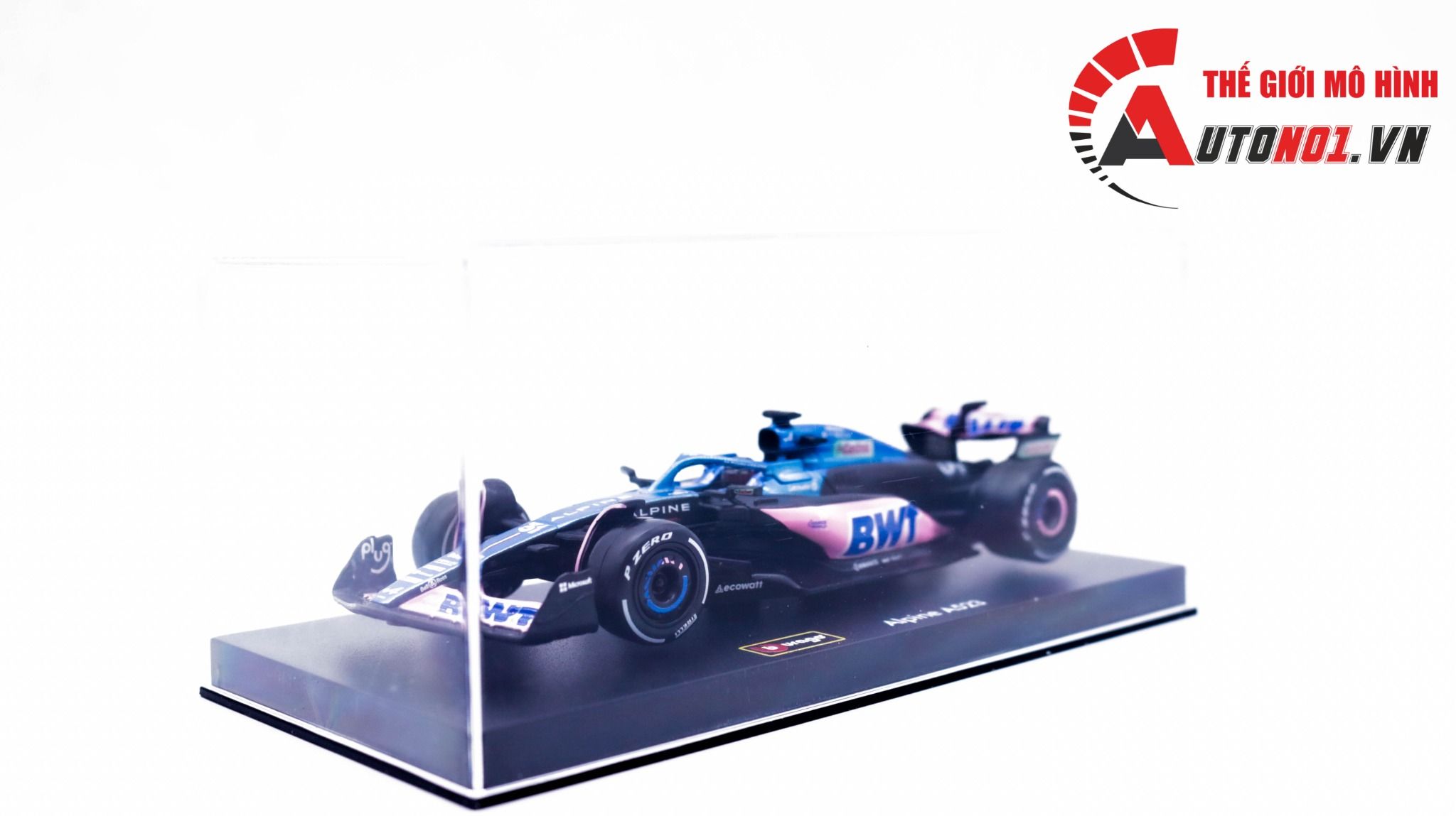 Mô hình xe đua F1 Formula BWT Alpine 2023 hộp mica có figure tỉ lệ 1:43 Bburago OT325