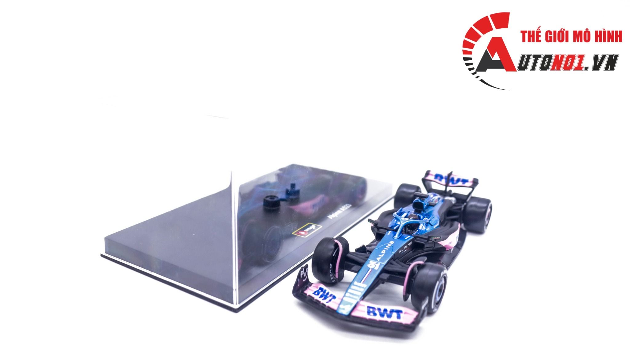 Mô hình xe đua F1 Formula BWT Alpine 2023 hộp mica có figure tỉ lệ 1:43 Bburago OT325