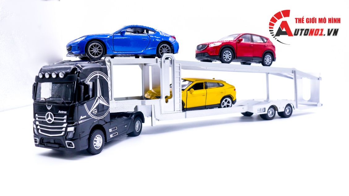 Mô hình xe đầu kéo chở xe truck trailer Mecedes Benz Actros có đầu kim loại 41x6x8cm tỉ lệ 1:36 8231