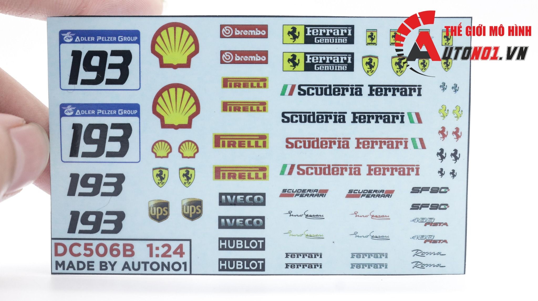  Decal nước trang trí xe Ferrari - SF90 - 488 Pista - Roma - Racing tỉ lệ 1:24 Autono1 DC506b 