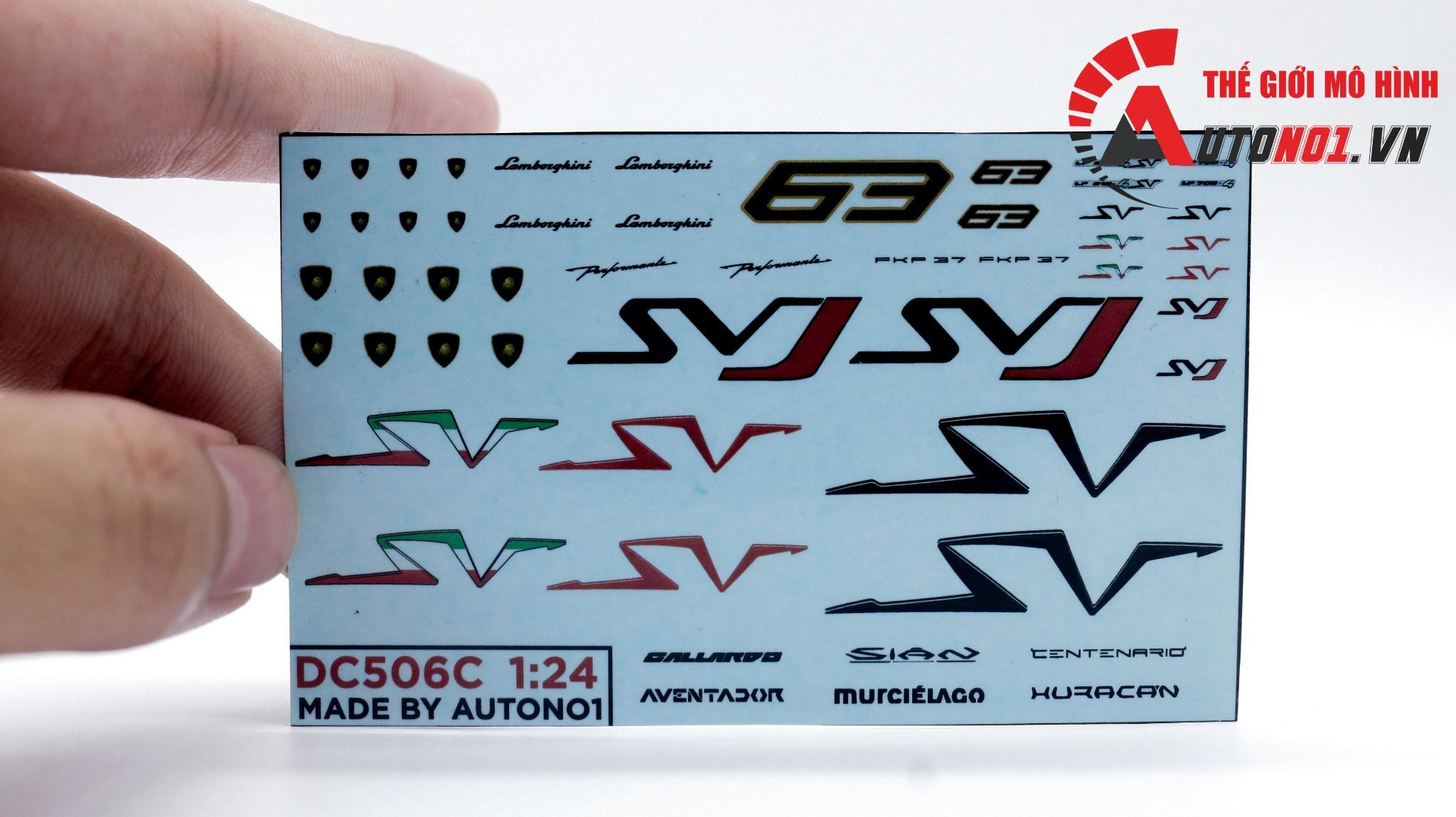  Decal nước trang trí xe Lamborghini - SVJ - SV - Aventador - Sian - Huracan tỉ lệ 1:24 Autono1 DC506c 