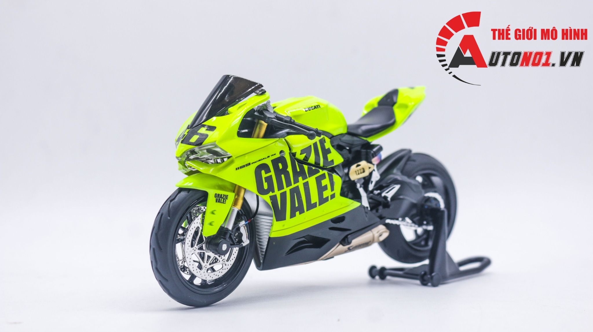Mô hình xe Ducati 1199 custom Grazie Vale 46 độ nồi có ben nâng tỉ lệ 1:12 Autono1 Jiaye model D243