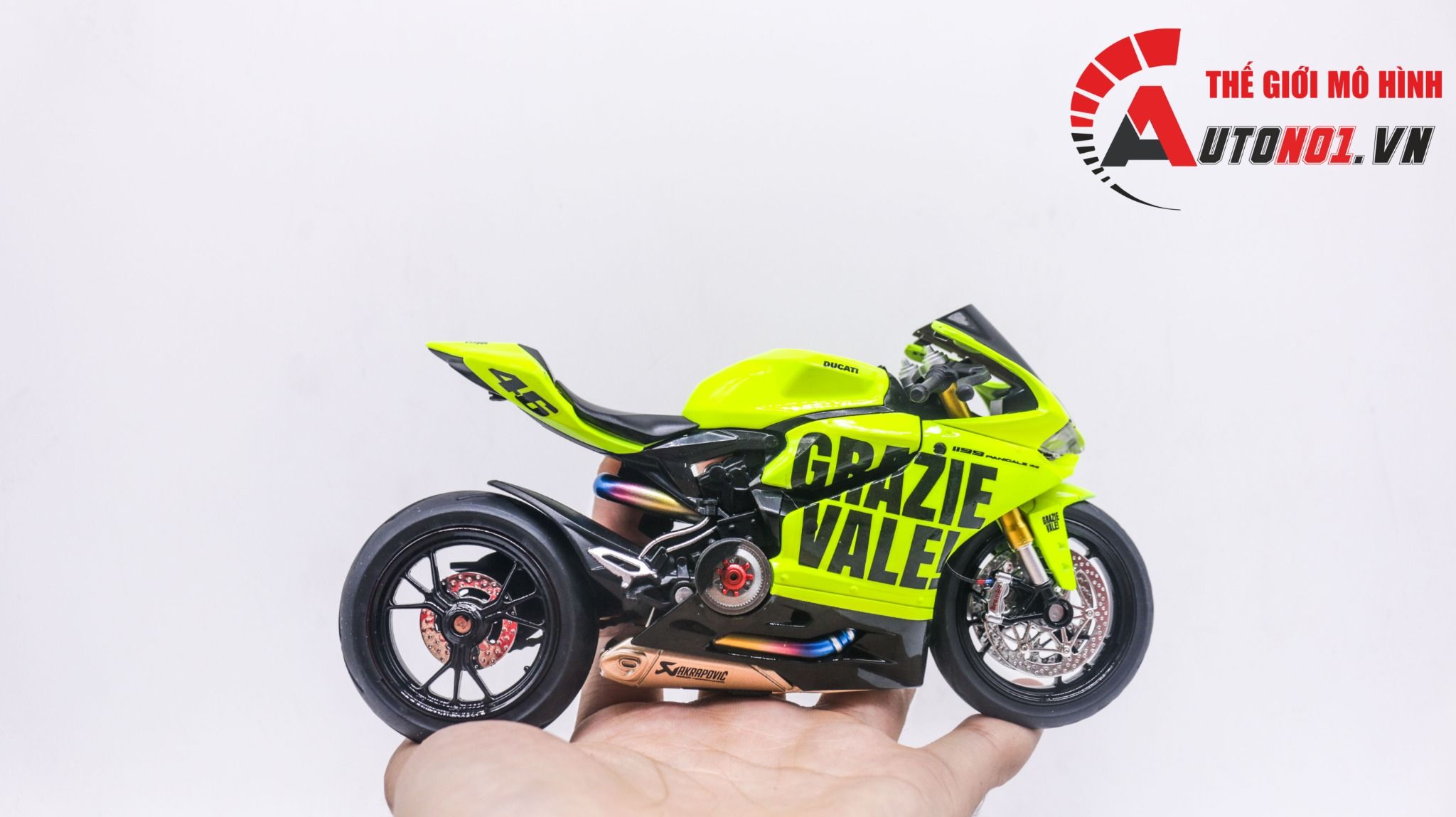 Mô hình xe Ducati 1199 custom Grazie Vale 46 độ nồi có ben nâng tỉ lệ 1:12 Autono1 Jiaye model D243
